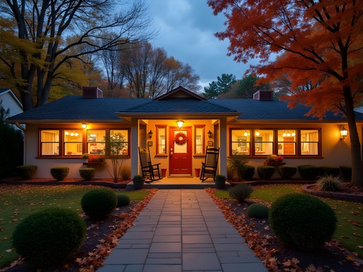 Charming exterior of Merry Acres Inn in Albany with fall decorations