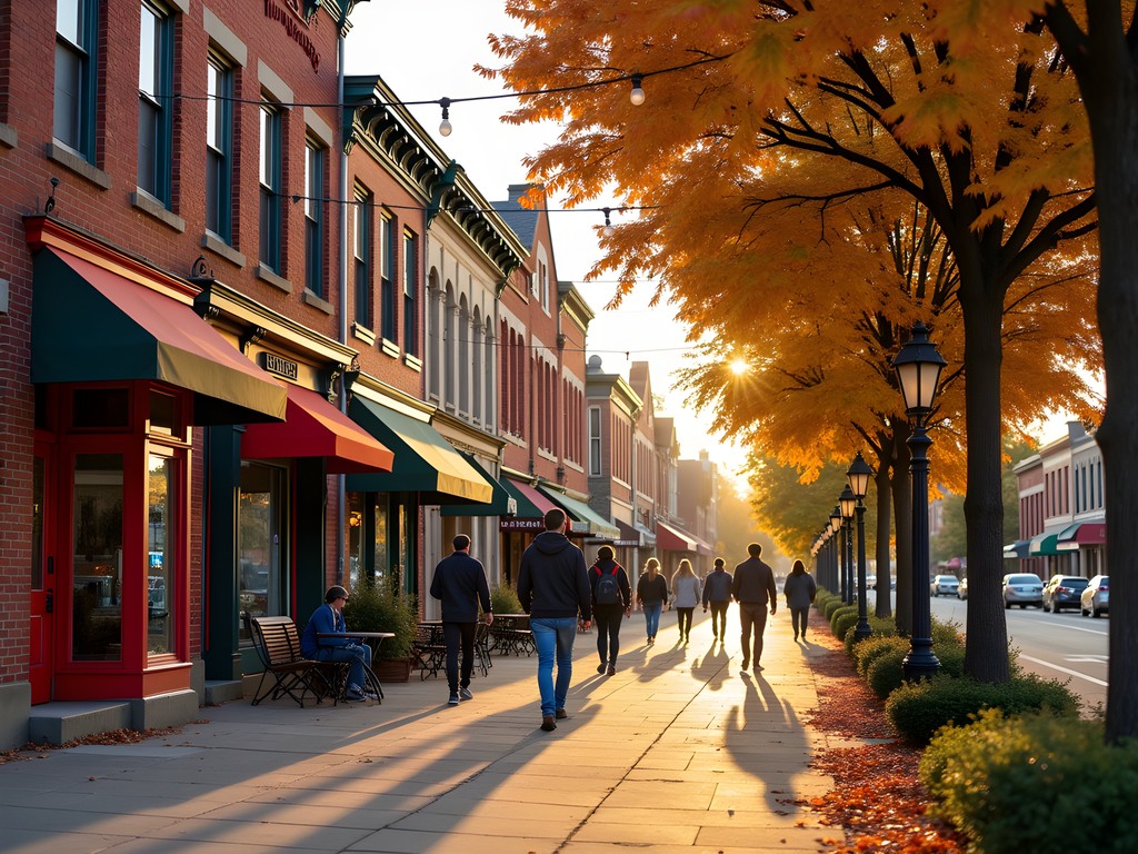 Main Street in Ames, Iowa with its charming storefronts and affordable dining options