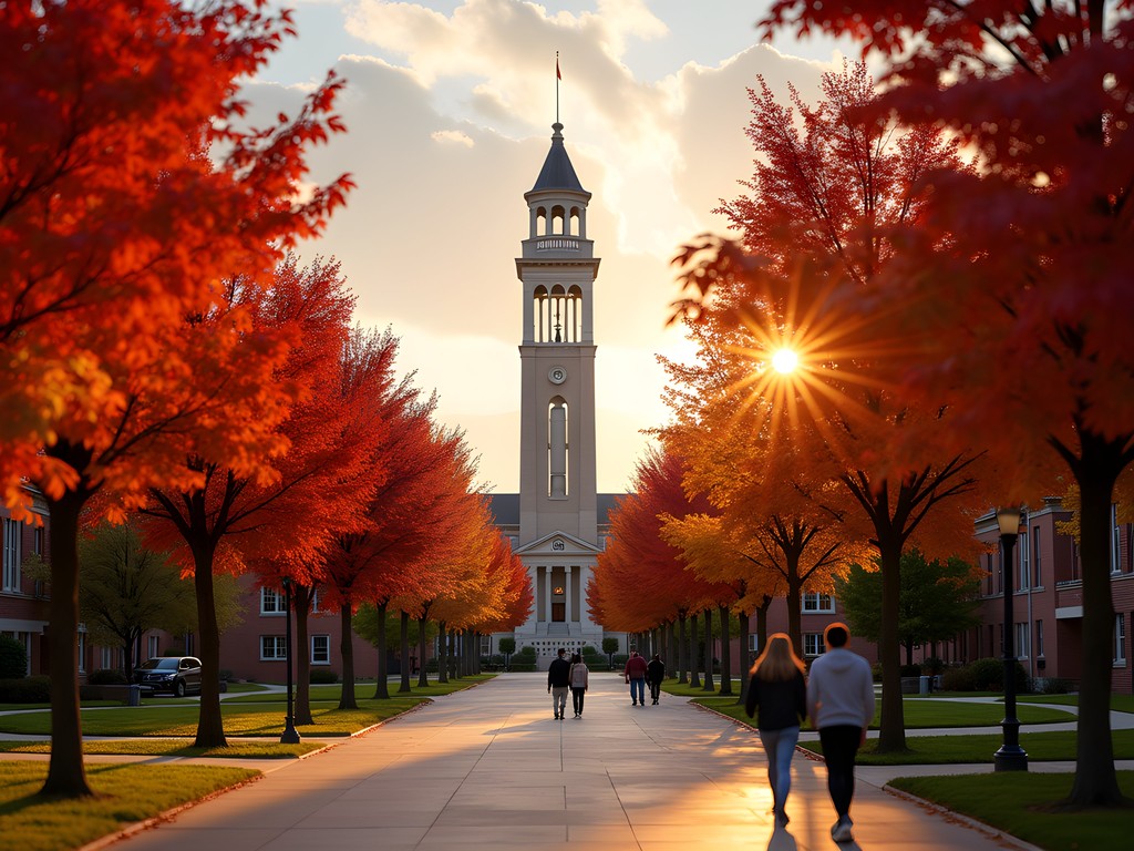 Iowa State University's iconic Campanile surrounded by fall foliage
