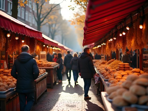 Colorful food stalls at Amsterdam's Albert Cuyp Market with affordable local specialties