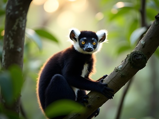 Indri lemur in the forest canopy of Andasibe National Park, Madagascar