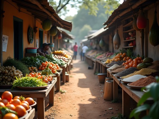 Colorful local produce market in Andasibe village, Madagascar