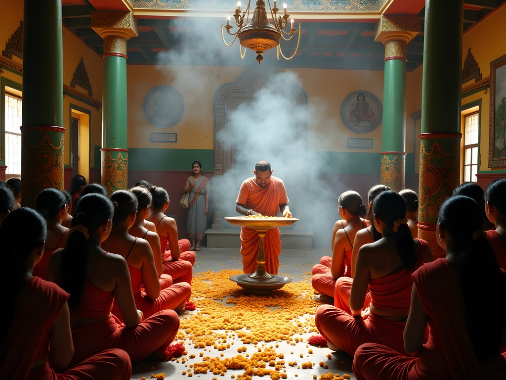 Colorful Hindu temple ceremony with devotees in Anna Regina Guyana