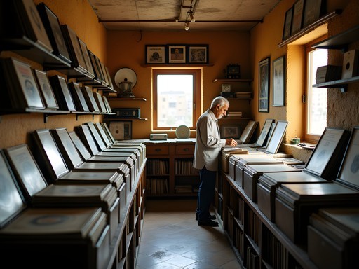 Small record shop in Asmara with vintage vinyl records and local music