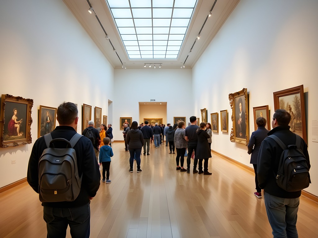 Interior of the Georgia Museum of Art with visitors viewing exhibits for free