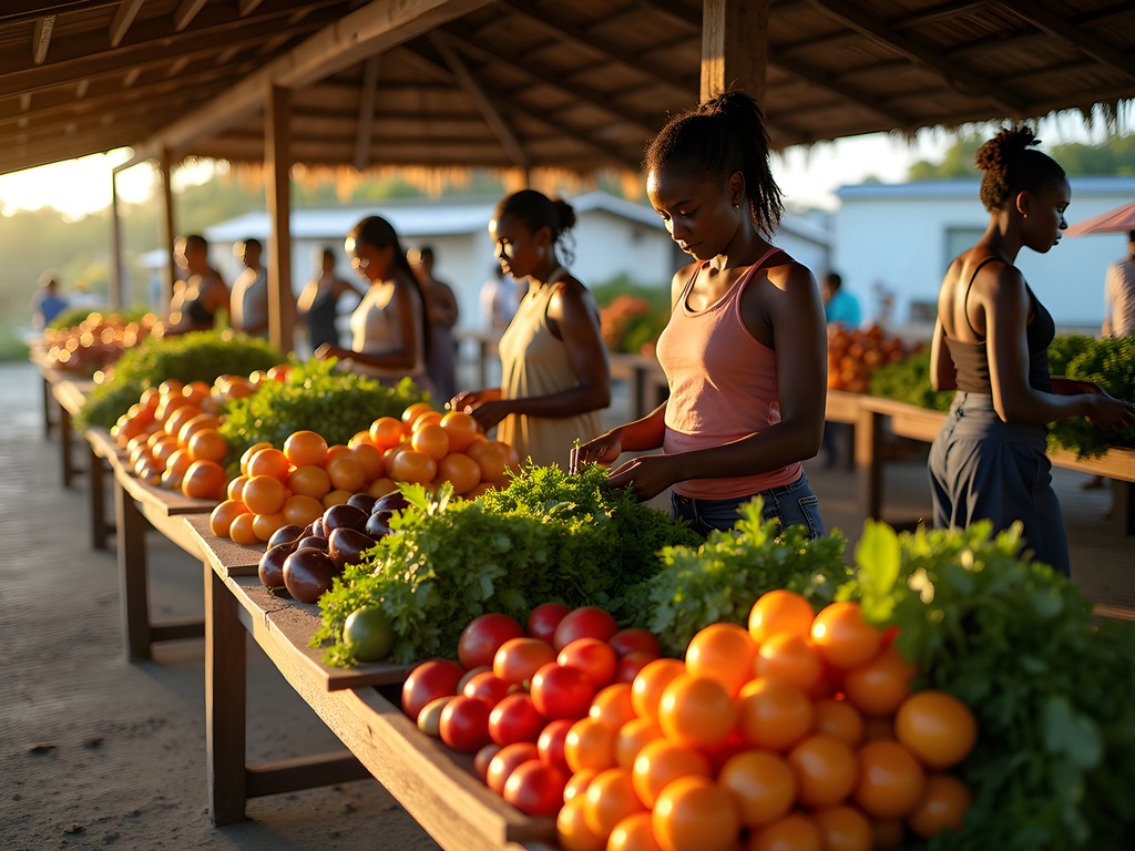 Early morning scene at Auki Central Market with local vendors and fresh produce