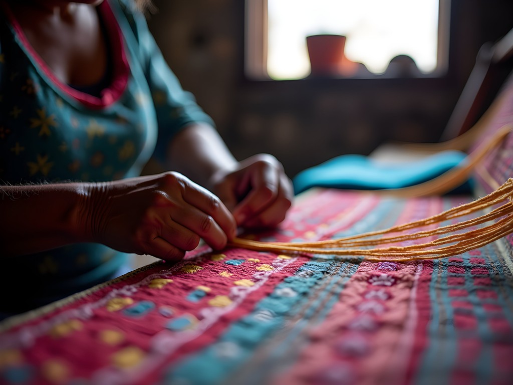 Local Timorese woman demonstrating traditional tais textile weaving techniques in Baucau