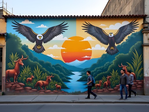 Vibrant environmental themed street art mural in Bogota's La Candelaria district