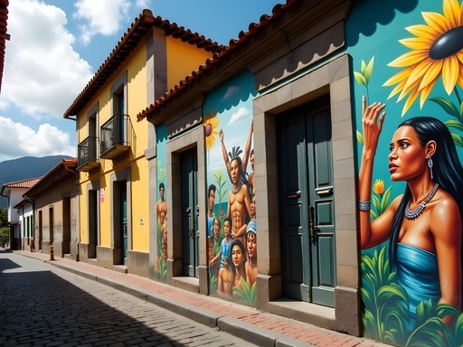 Vibrant political street art mural in La Candelaria district of Bogota