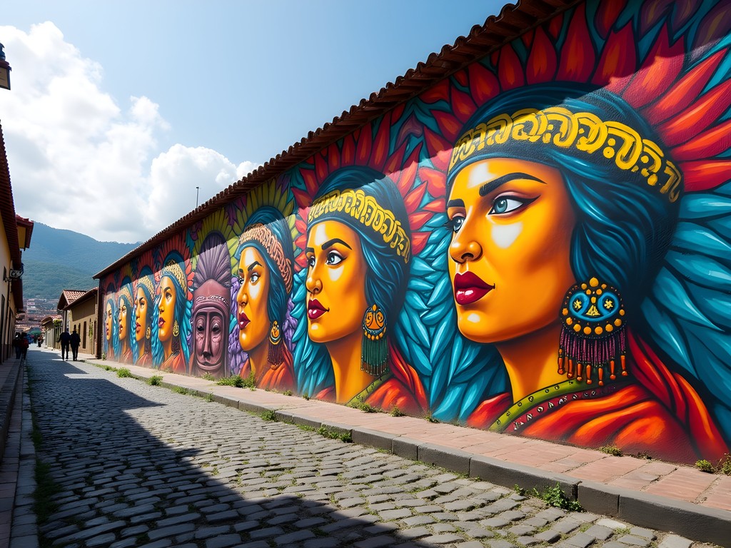 Colorful political street art mural in La Candelaria district of Bogotá