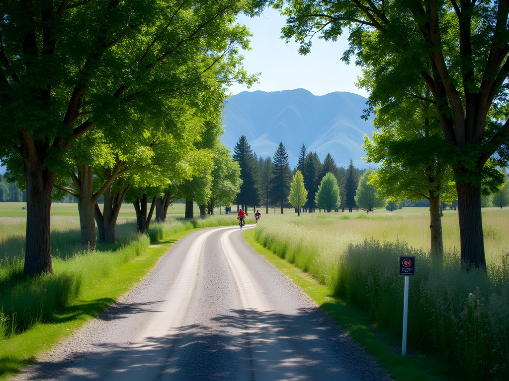 Cyclist on the Gallagator Linear Trail in Bozeman with mountain views