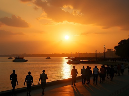 Sunset view of Kinshasa from Brazzaville's Corniche along the Congo River