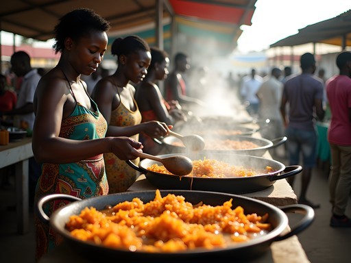 Colorful food stalls at Marché Total in Brazzaville