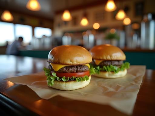 Classic sliders on wax paper at Nick's Hamburger Shop in Brookings, South Dakota