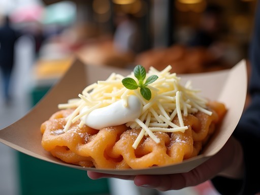 Traditional Hungarian lángos with sour cream and cheese at Budapest's Central Market Hall