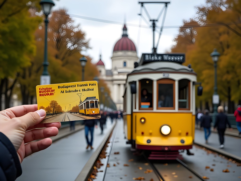 Historic yellow tram in Budapest with budget transportation pass
