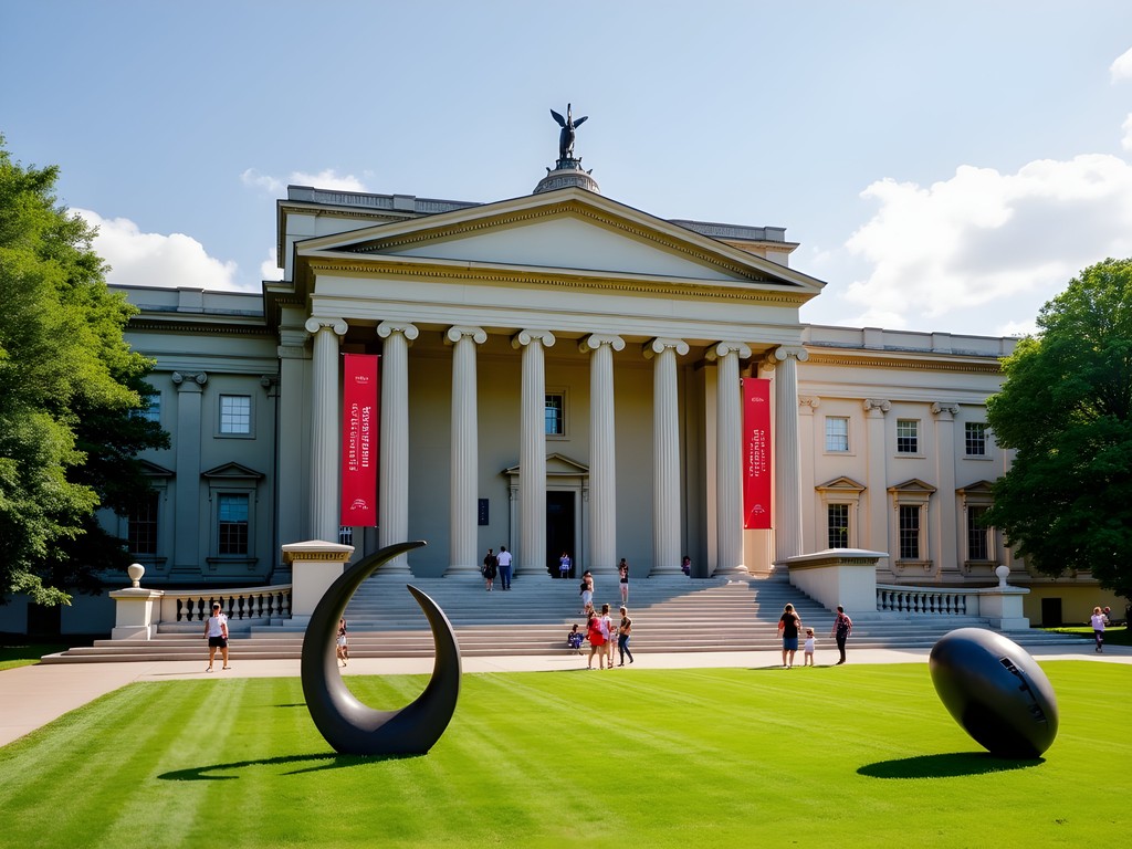 Neoclassical exterior of Albright-Knox Art Gallery with outdoor sculptures