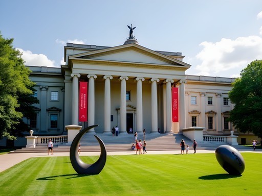 Neoclassical exterior of Albright-Knox Art Gallery with outdoor sculptures