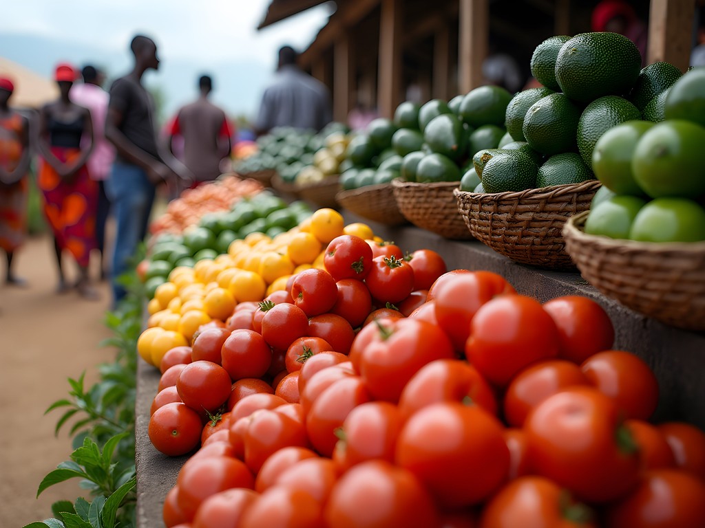Colorful produce display at Butare's central market