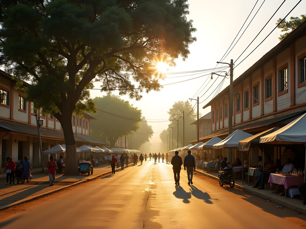 Early morning on Butare's main street with university students and local vendors