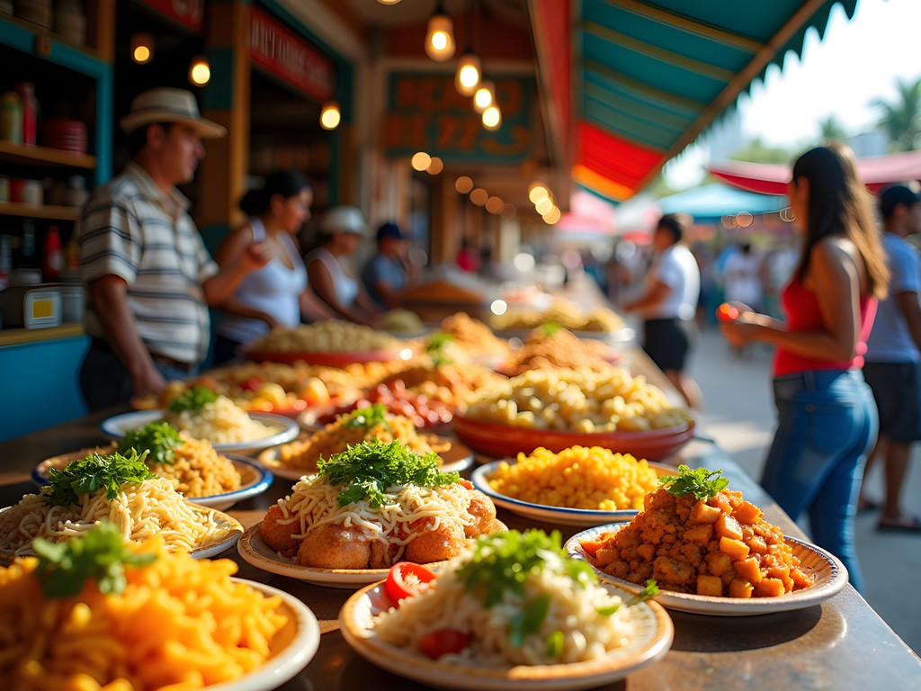 Vibrant food stalls at Mercado 28 in Cancun with colorful Mexican dishes