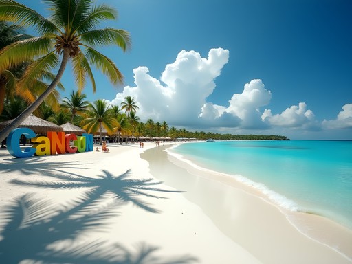 Stunning turquoise waters and white sand at Playa Delfines public beach in Cancun