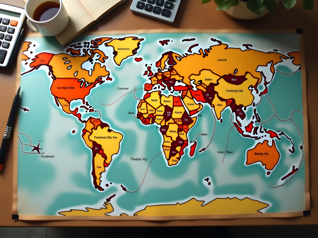World map showing budget route from Cancun to Beijing with flight costs noted