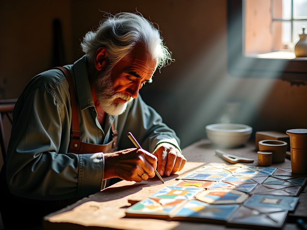 Local artisan crafting traditional zellige tiles in a Marrakech workshop