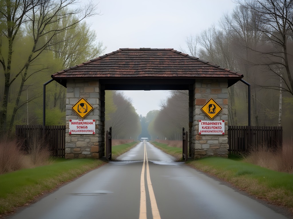 Chernobyl exclusion zone checkpoint entrance with signage
