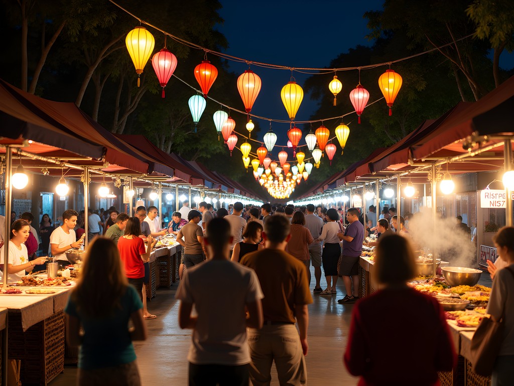 Vibrant Sunday Night Walking Street Market in Chiang Mai with street performers and food stalls