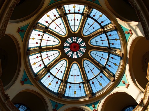 Stunning Tiffany glass dome inside Chicago Cultural Center with intricate patterns