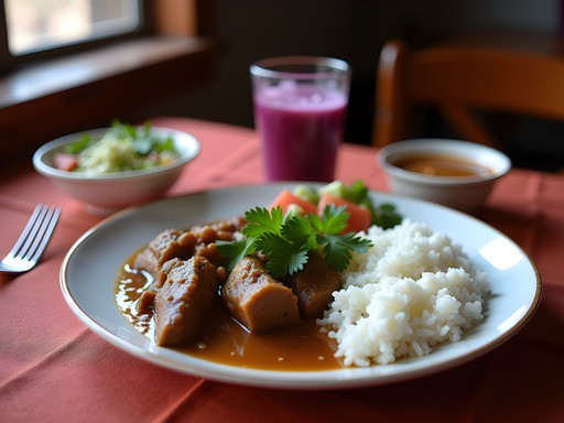 Traditional menu del día being served at a local restaurant in Chiclayo