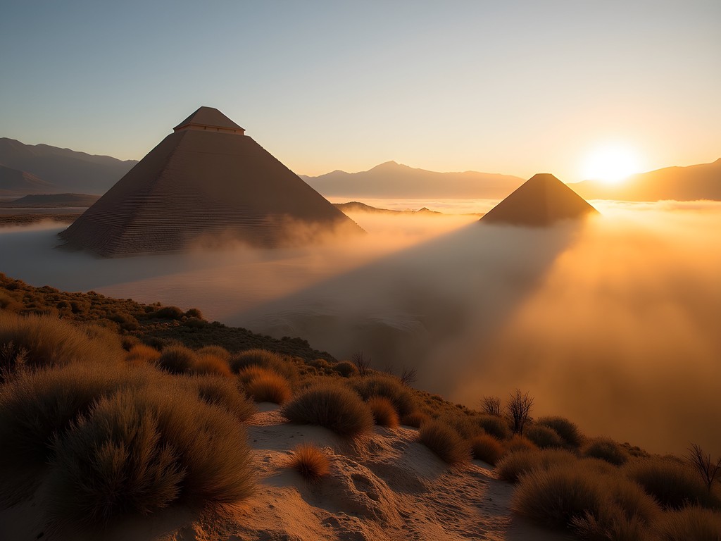Morning mist rising over the ancient Túcume pyramid complex near Chiclayo