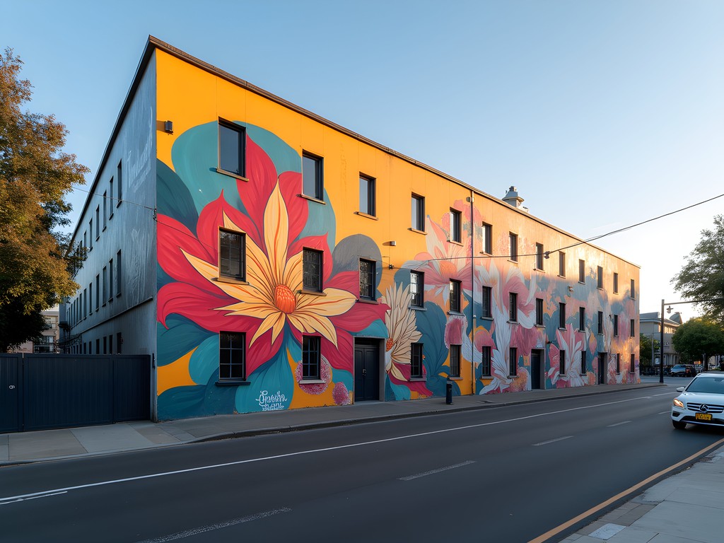 Vibrant street art mural in central Christchurch showing city rebuilding theme