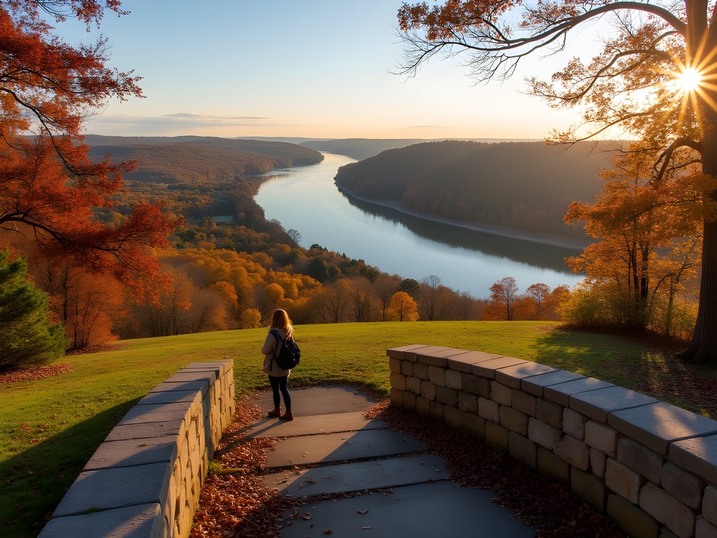 Panoramic view from Fort Defiance overlooking the Cumberland River in fall