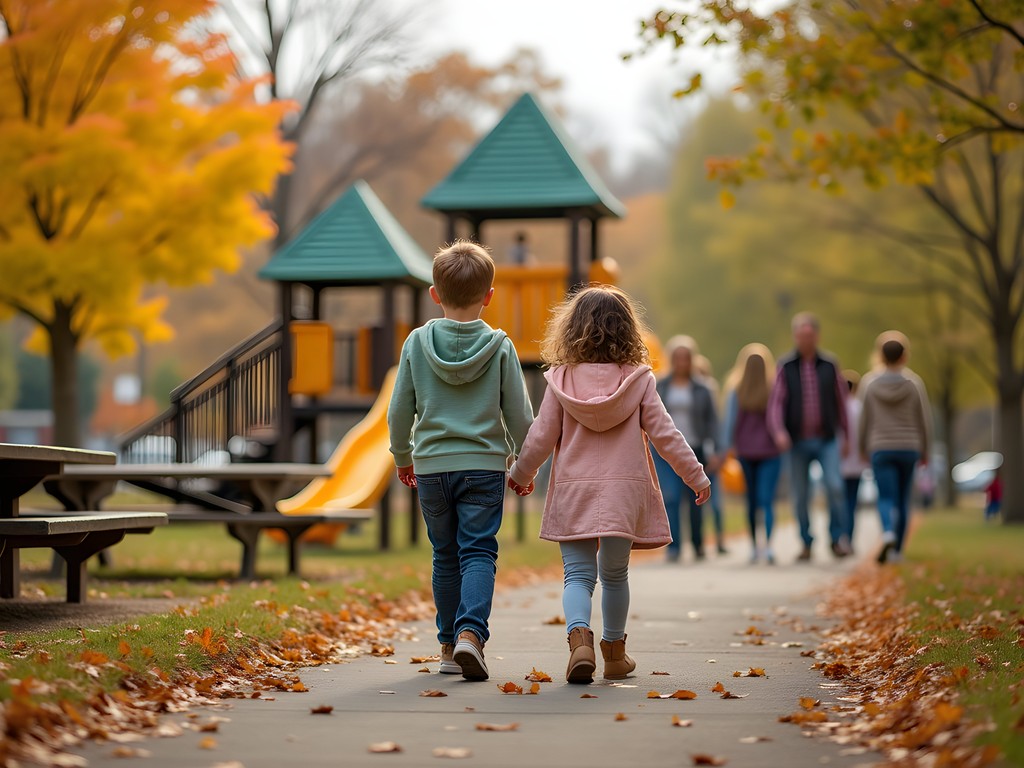 Families enjoying Heritage Park's recreational facilities in Clarksville during fall