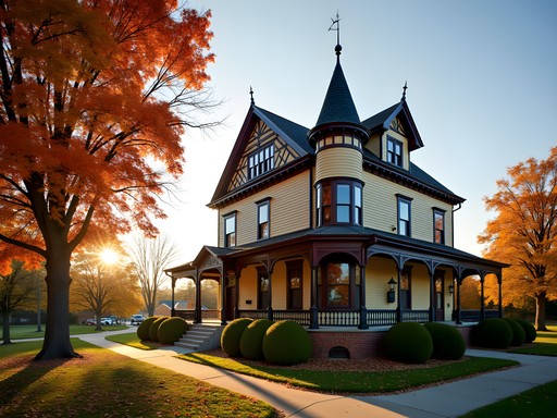 Victorian architecture of the Customs House Museum in Clarksville during fall season
