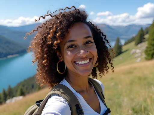 Woman enjoying panoramic view from Tubbs Hill in Coeur d'Alene