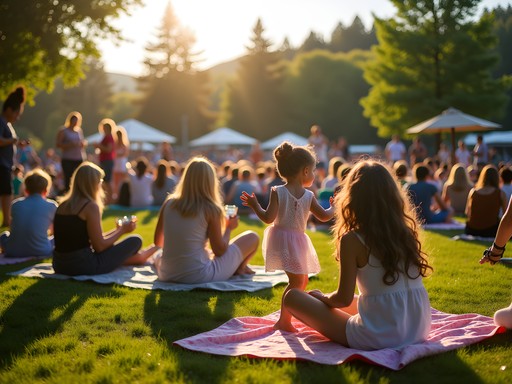 Families enjoying free summer concert at Sherman Square Park in Coeur d'Alene