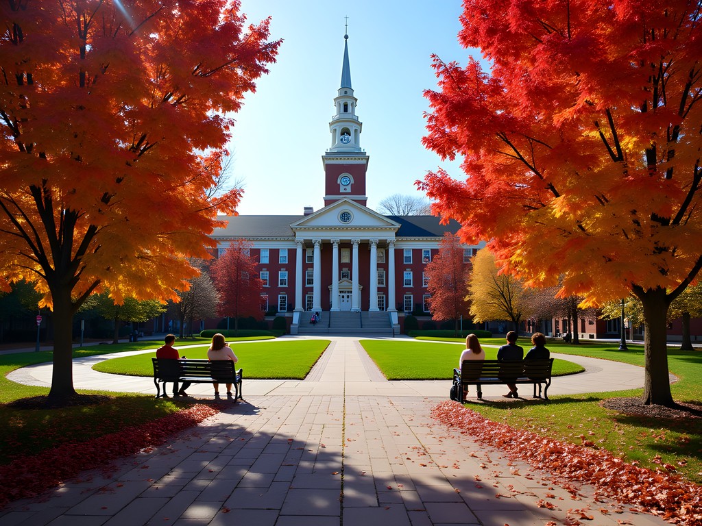 UMD campus mall with fall foliage and students
