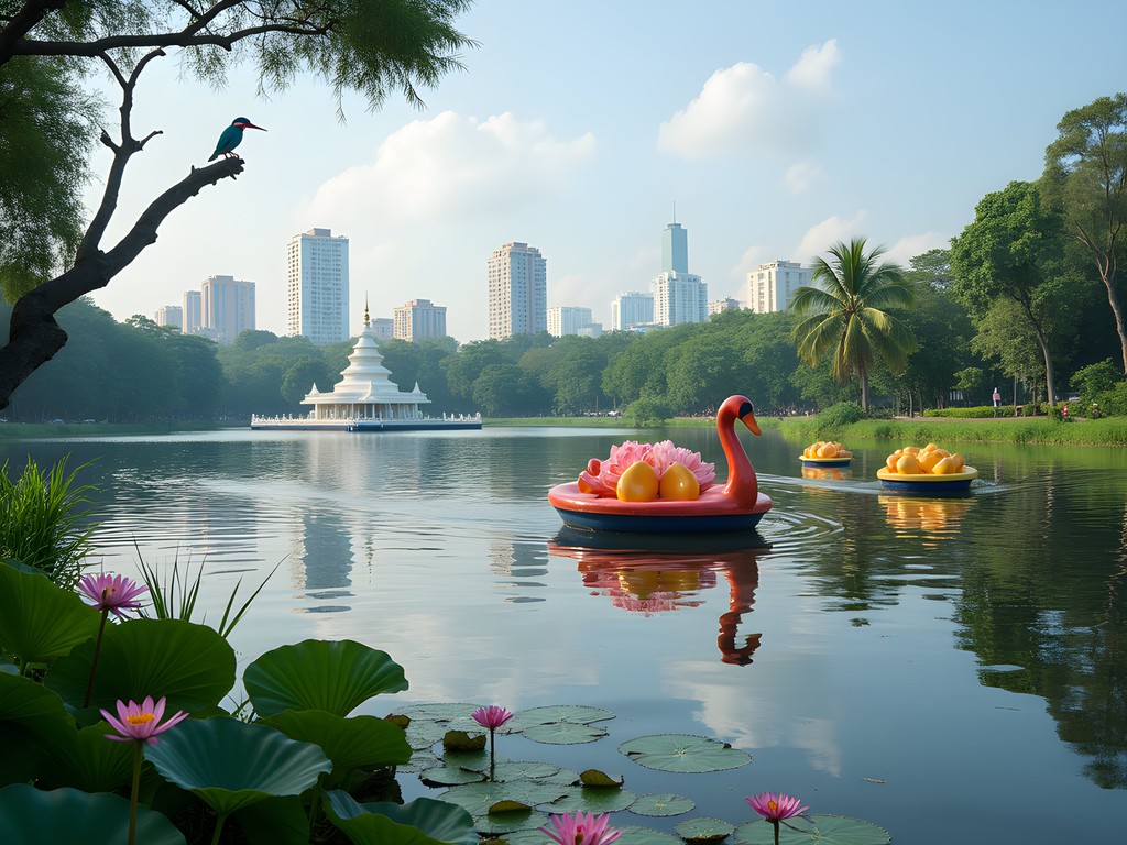 Beira Lake in Colombo with paddle boats and urban wildlife