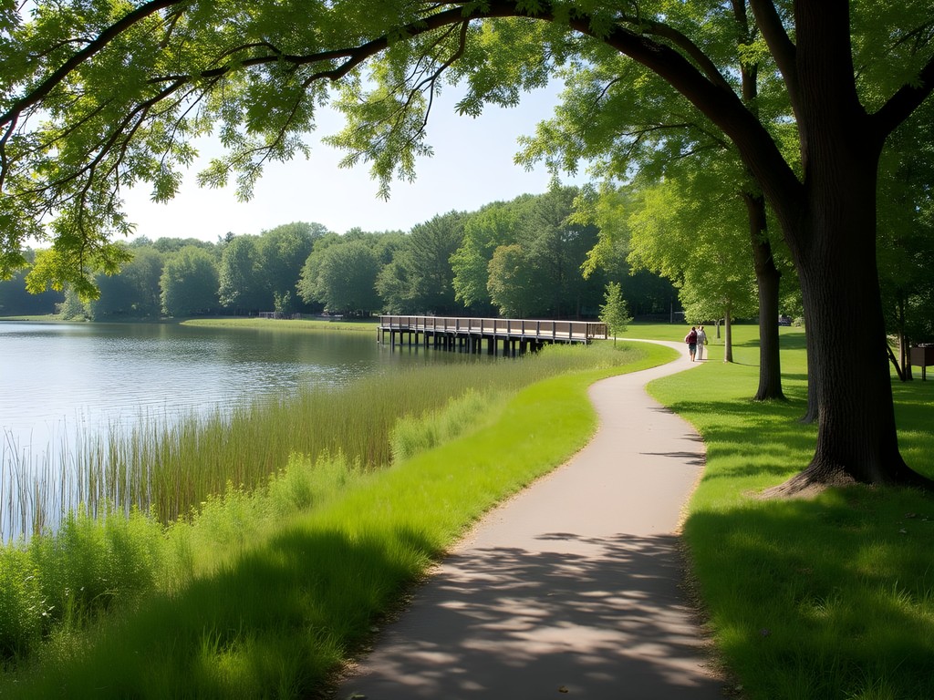 Family hiking at Lake Babcock Wilderness Park in Columbus, Nebraska