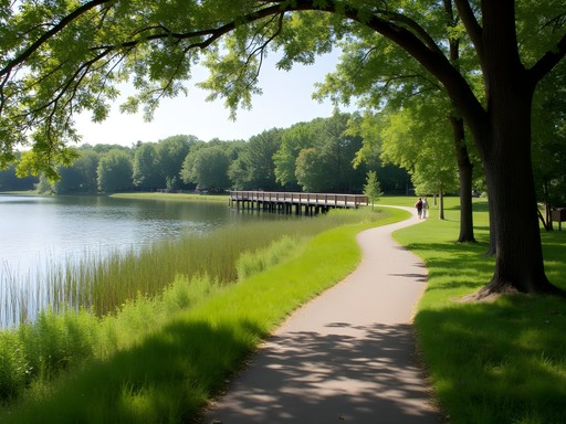 Family hiking at Lake Babcock Wilderness Park in Columbus, Nebraska
