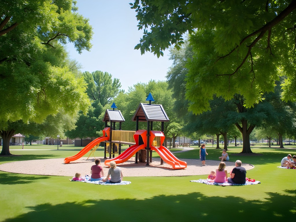 Children playing at Pawnee Park playground in Columbus, Nebraska