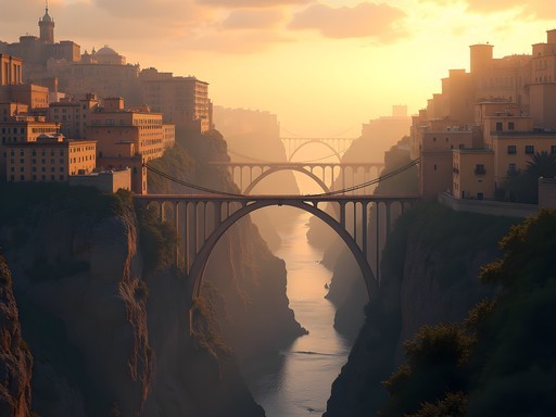 Athletic runner pausing on Constantine bridge with panoramic view of the suspended city