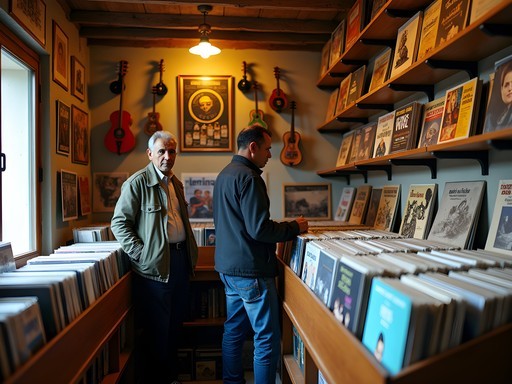 Traditional record shop in Constantine with vinyl collections and local musicians