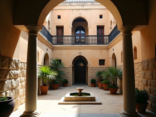 Ancient courtyard of a Sufi zawiya in Constantine's medina with traditional Islamic architecture