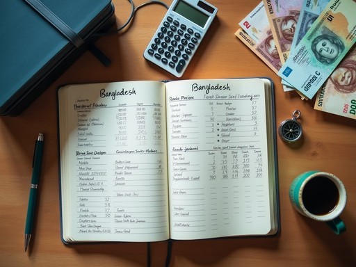 Travel journal with budget notes, maps and planning details for Bangladesh to Bora Bora journey