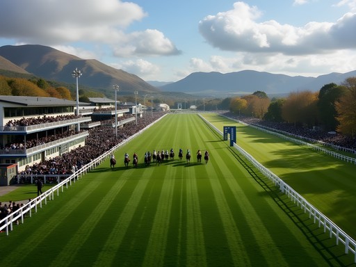 Leopardstown Racecourse in Dublin during autumn race meeting with colorful fall foliage