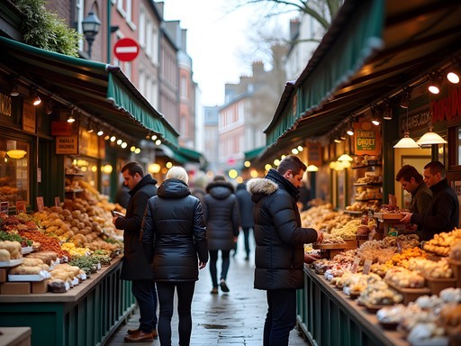 Temple Bar Food Market in Dublin with colorful food stalls and local vendors